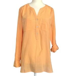 NWOT Talbots Band Collar Popover Shirt Somerset Peach Size M